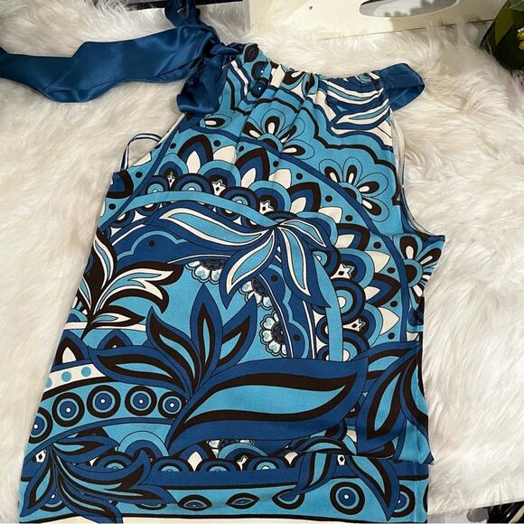 NEW Ann Taylor Silk Multicolor Geometric Floral Bow Tie Career Layering Top XS - Picture 11 of 16